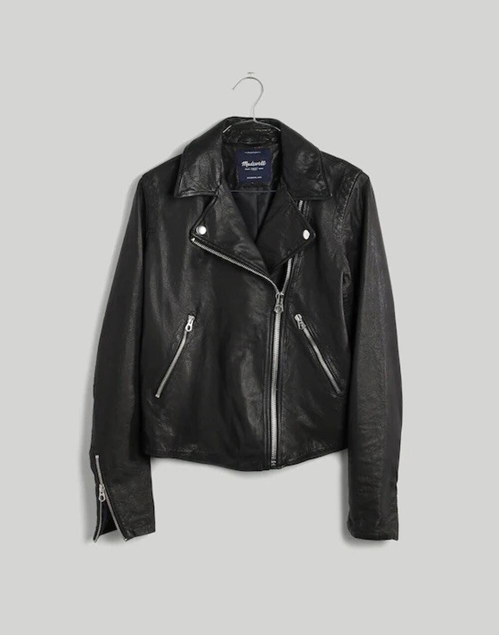 NWT Madewell The Washed Leather Motorcycle Jacket Black Lamb Leather S